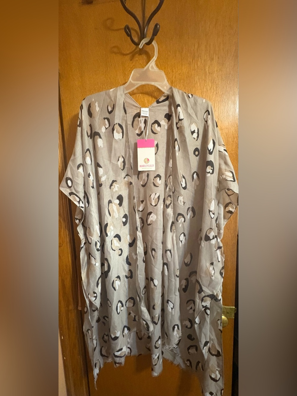 Marley Lilly Taupe Leopard Print Kimono Jacket